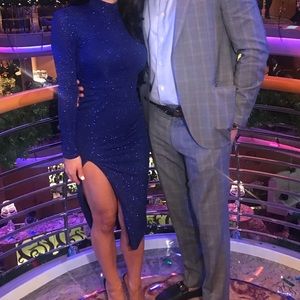 Custom made sparkle turtleneck open back dress